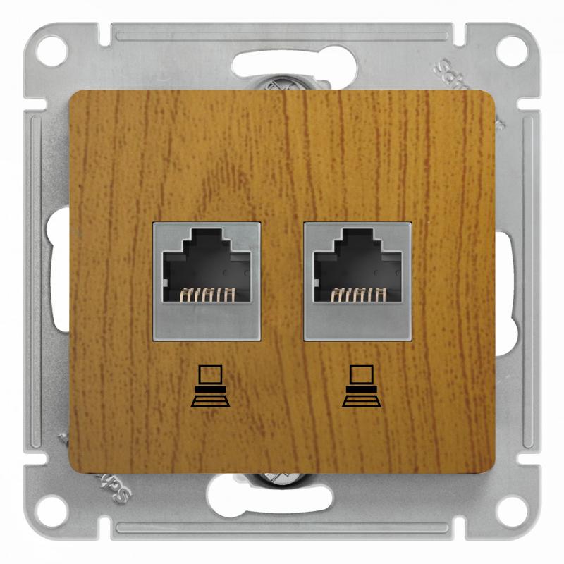 Glossa Дерево Дуб Розетка 2-ая компьютерная RJ45+RJ45, кат.5E | GSL000585KK | SE — Systeme Electric