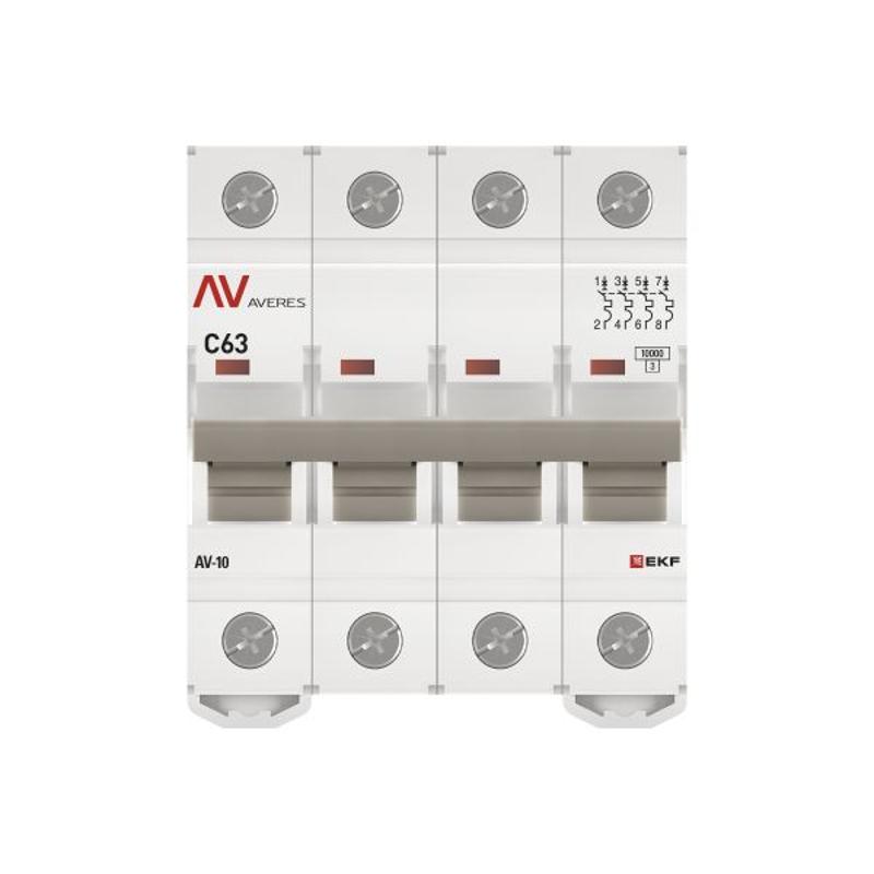 Выключатель автоматический четырехполюсный AV-10 63А C 10кА AVERES | mcb10-4-63C-av | EKF — миниатюра 4