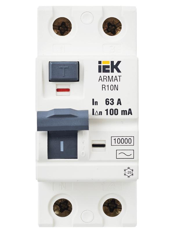 Выключатель дифференциальный (УЗО) R10N 2P 63А 100мА тип AC ARMAT | AR-R10N-2-063C100 | IEK — миниатюра 2