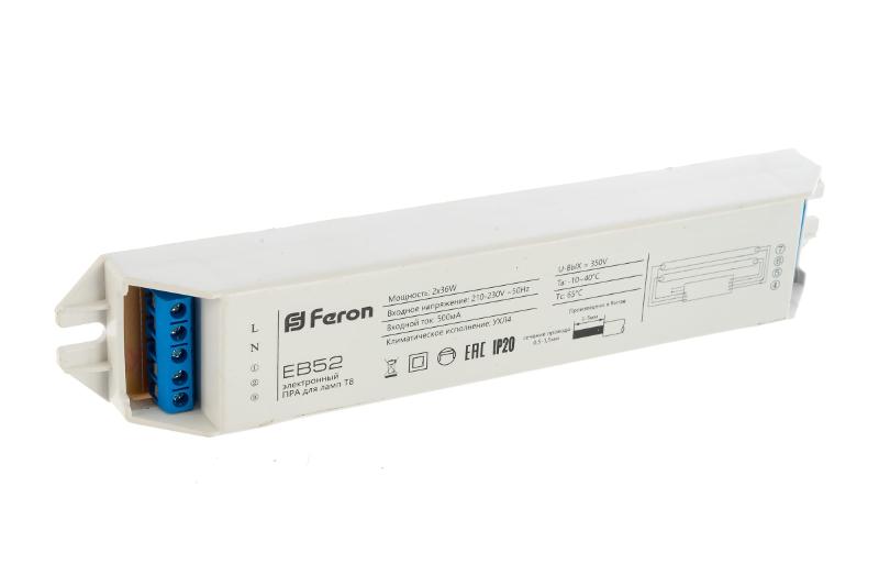 Аппарат пускорегулирующий EB52 2*36W T8/G13 230V электронный ПРА 195*33*25мм | 21524 | FERON — миниатюра 7