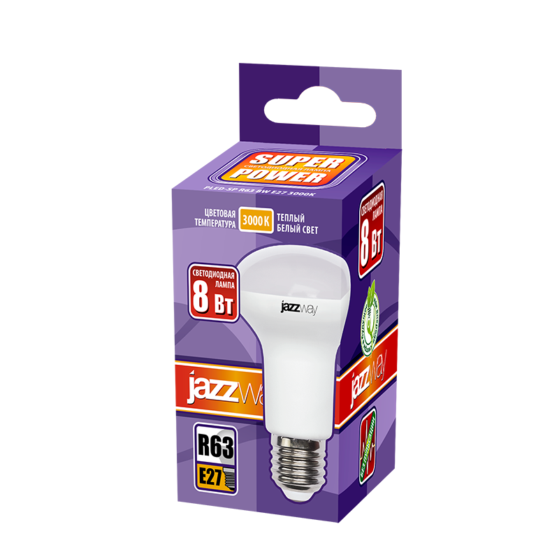 Лампа светодиодная LED 8Вт Е27 220В 3000К PLED- SP R63 отражатель (рефлектор) | 1033642 | Jazzway — миниатюра 2