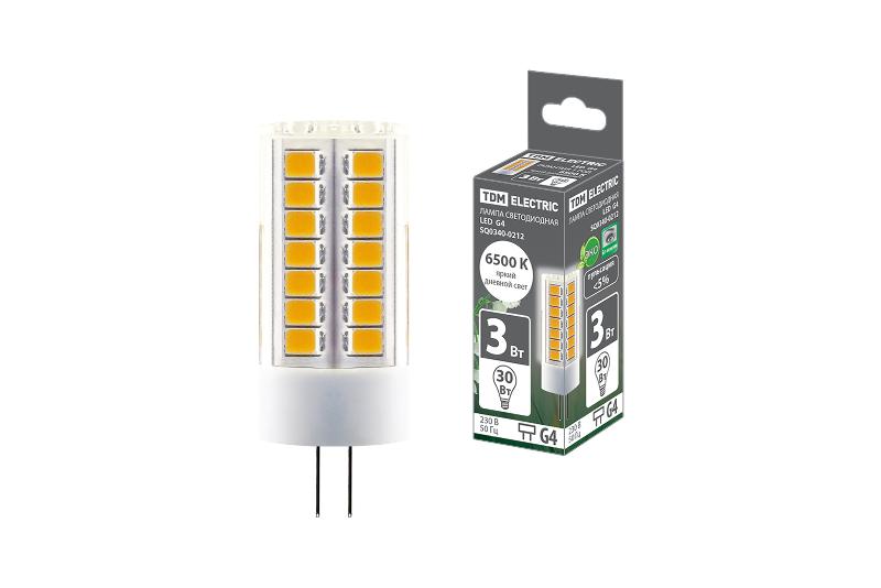 Лампа светодиодная G4-3 Вт-230 В-6500 К, SMD, 16x43 мм | SQ0340-0212 | TDM — фото 1 | Sento
