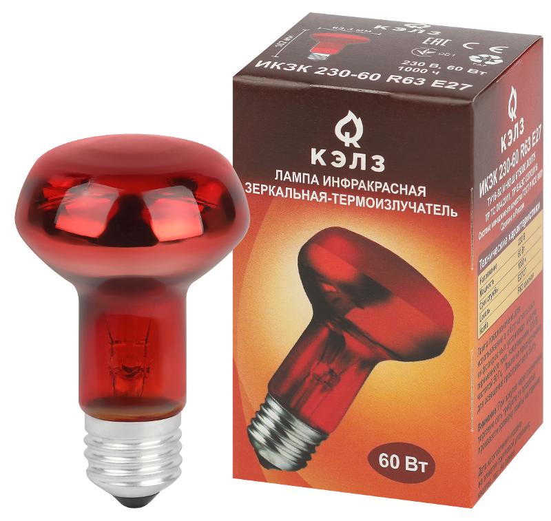 Комплект из 2-х инфракрасных ламп  ИКЗК 230-60 R63 E27 для курятника цыплят птиц животных/лампа для обогрева | Б0072848 | ЭРА — миниатюра 3
