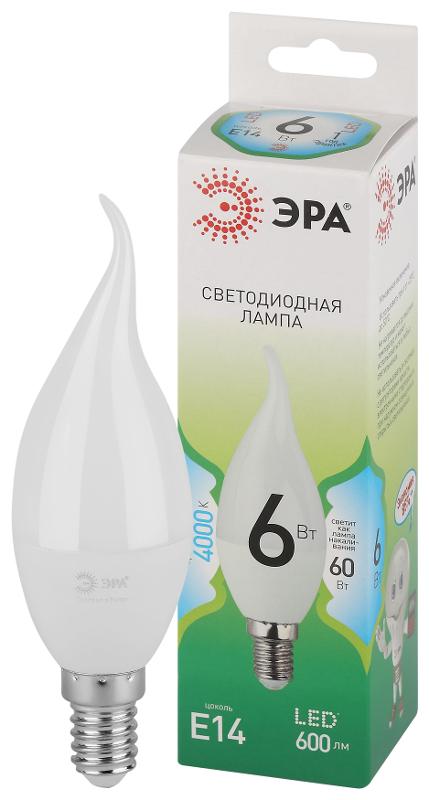 Лампа светодиодная  GREEN LINE LED BXS-6W-840-E14 GL E14 6 Вт свеча на ветру яркий белый свет | Б0067131 | ЭРА — миниатюра 1