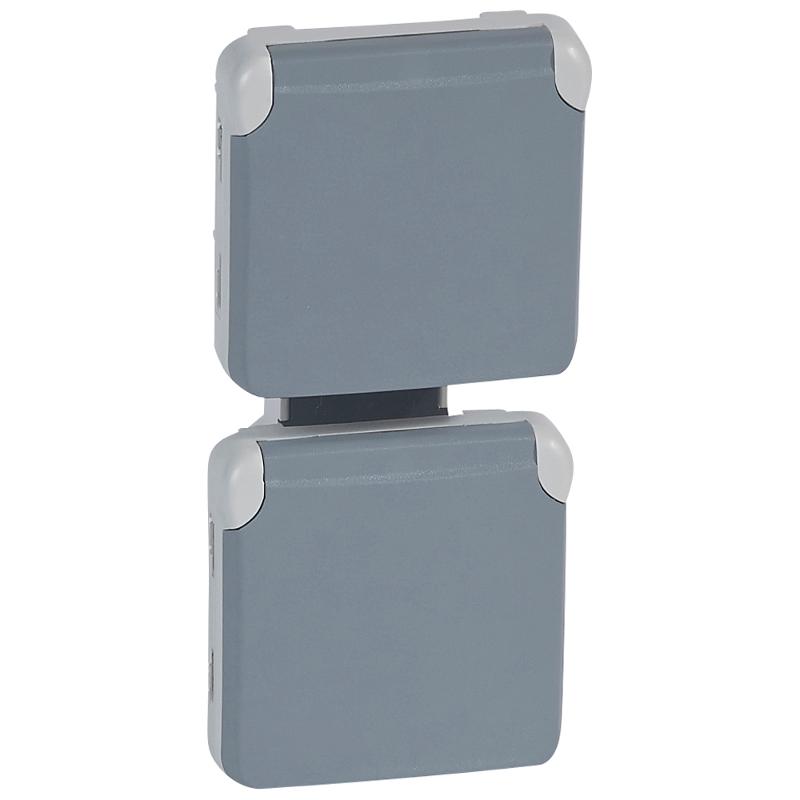 Plexo Серый Розетка с/з 2-ая верт. с крышкой 16А IP55 | 069577 | Legrand — Legrand