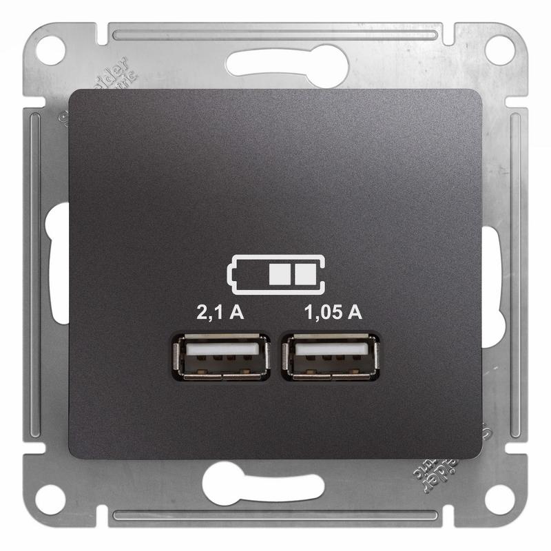 Glossa Графит USB Розетка, 5В/2100мА, 2х5В/1050мА, механизм | GSL001333 | SE — Systeme Electric