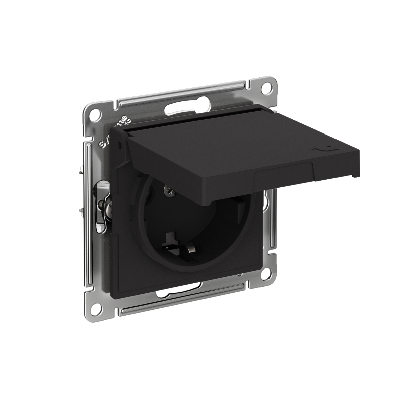 AtlasDesign Карбон Розетка с заземлением со шторками с крышкой,16А,IP20,механизм, быстрозажимные клеммы | ATN001046S | SE — Systeme Electric