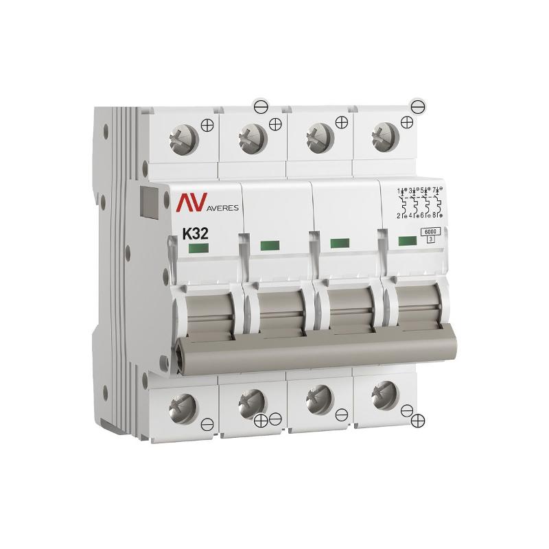 Выключатель автоматический AV-6 DC 4P 32A (K) 6kA AVERES | mcb6-DC-4-32K-av | EKF — EKF
