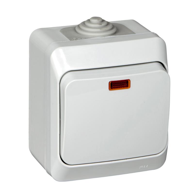 Этюд Серый О/У Выключатель 1-клавишный с подсветкой IP44 | BA10-045C | SE — Systeme Electric