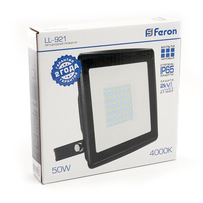 Прожектор светодиодный LL-921 2835 SMD 50W 4000K IP65 AC220V/50Hz, черный 167*198*28 мм | 29497 | FERON — миниатюра 5