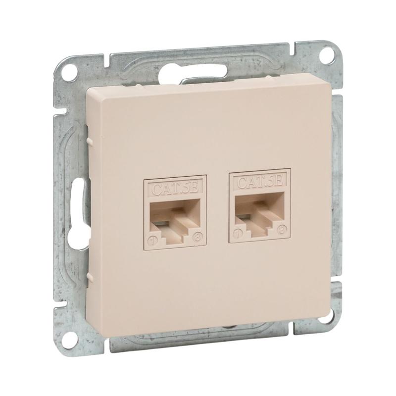 Механизм розетки RJ45 - 2шт, (cat5), кремовый Эпика  |UP1-SOI-2RJ45-5| EKF — EKF