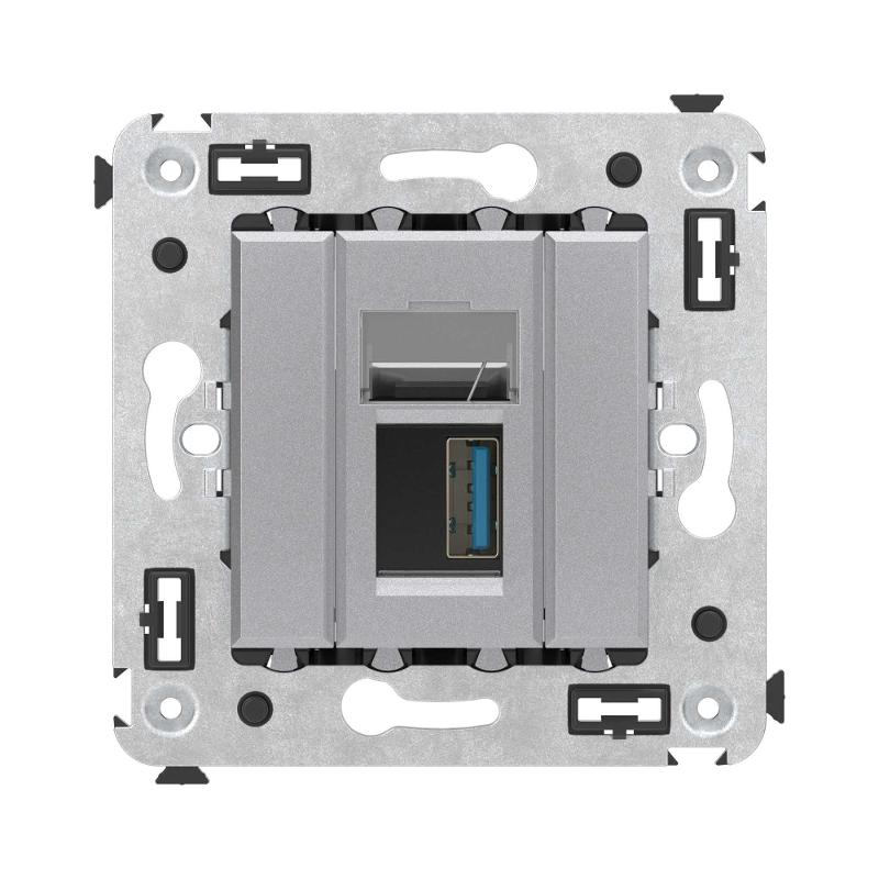USB 3.0 розетка одинарная в стену, тип А-А, "Avanti", "Закаленная сталь" | 4404303 | DKC — миниатюра 2