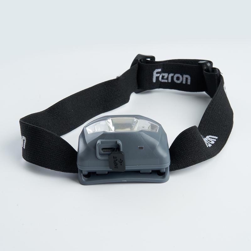 Фонарь налобный светодиодный аккумуляторный 3W 1COB, USB IP44, пластик, TH2301 | 41680 | FERON — миниатюра 3