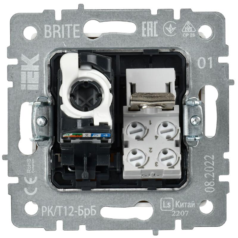 BRITE Розетка двойная RJ11+RJ45 кат.5E РК/Т12-БрБ белый | BR-KT20-O-1-K01 | IEK — миниатюра 4