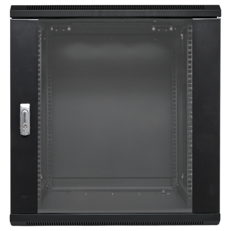 Шкаф настенный 19" TERACOM PRO 12U 600х600 мм дверь стеклянная с замком-ручкой чёрный|TRP-WLL-1266-40B|EKF — EKF