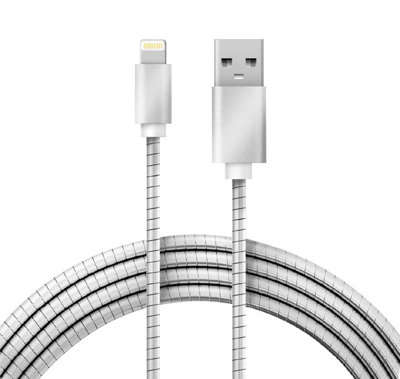 USB кабель для iPhone 5/6/7 моделей, шнур в металлической оплетке серебристый | 18-4247 | REXANT — REXANT