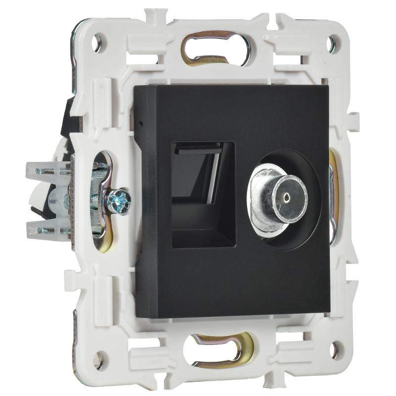 SKANDY Розетка двойная TV+RJ45 кат.5E SK-A14Bl черный | SK-AK20-1-K02 | IEK — миниатюра 3