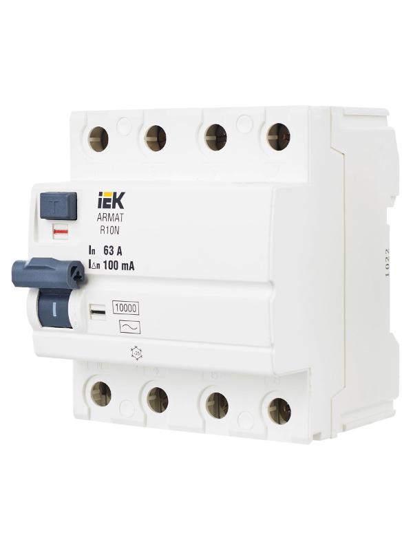 Выключатель дифференциальный (УЗО) R10N 4P 63А 100мА тип AC ARMAT | AR-R10N-4-063C100 | IEK — миниатюра 8