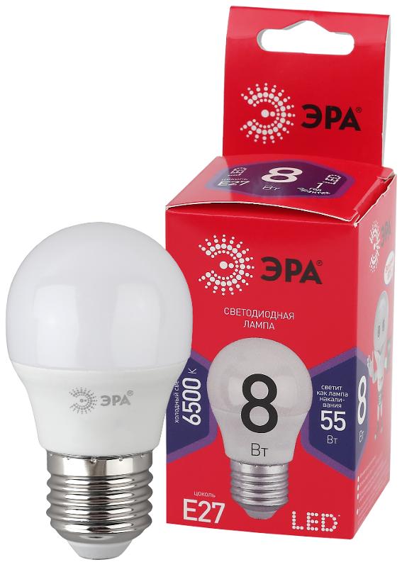 Лампа светодиодная RED LINE LED P45-8W-865-E27 R E27 / Е27 8Вт шар холодный дневной свет | Б0045359 | ЭРА — миниатюра 1