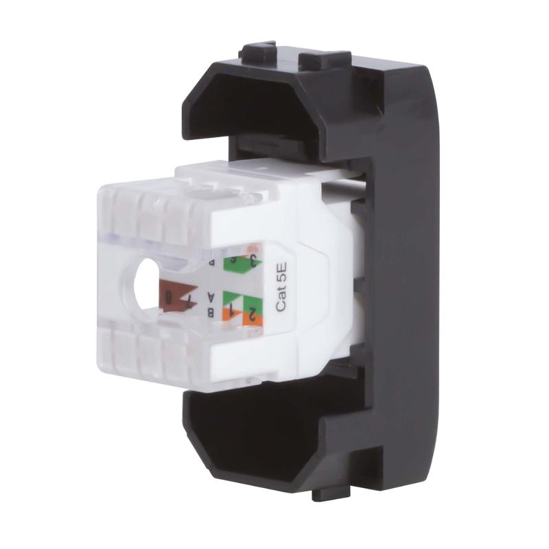 Компьютерная розетка RJ-45. кат.5Е (разъем PcNet). черная. 1мод. Brava | 77654N | DKC — миниатюра 3