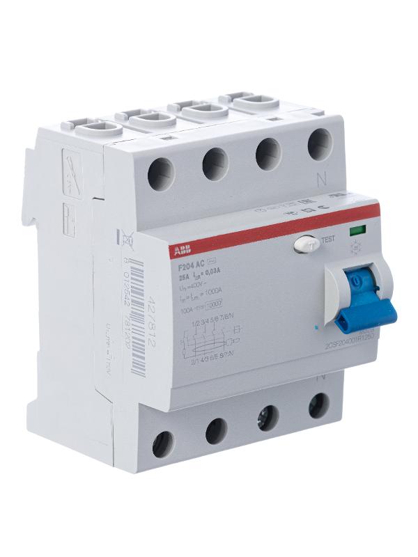 Выключатель дифференциальный (УЗО) F204 4п 25А 30мА тип AC | 2CSF204001R1250 | ABB — миниатюра 3