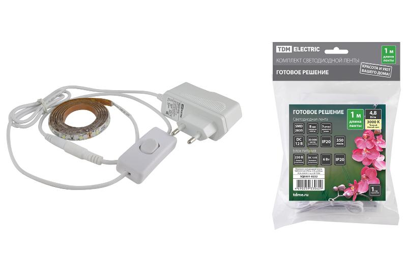 Комплект светодиодной ленты SMD2835-60 LED/м-12 В-4,8 Вт/м-IP20-3000 К (1 м), 6 Вт | SQ0331-0222 | TDM — фото 1 | Sento