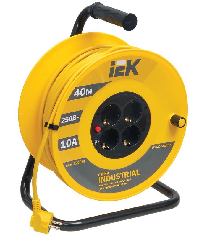 Удлинитель на катушке УК40 с т/з 4 места 2Р+PЕ/40м 3х1,0 мм2 "Industrial" | WKP14-10-04-40 | IEK — миниатюра 2