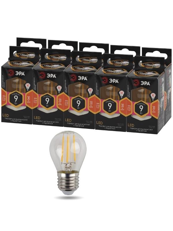 Лампа светодиодная F-LED P45-9w-827-E27 (филамент, шар, 9Вт, тепл, E27) | Б0047023 | ЭРА — миниатюра 4