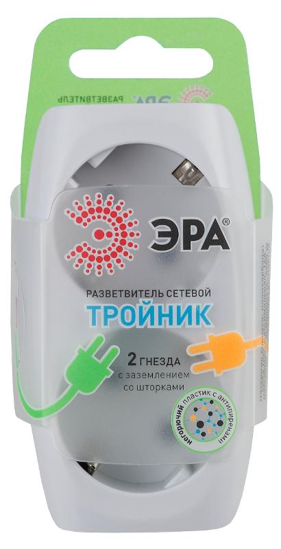 Тройник SP-2e-W  2гн, с заземл, со шторками (белый) (10/60/1440) |C0045528 | ЭРА — миниатюра 2