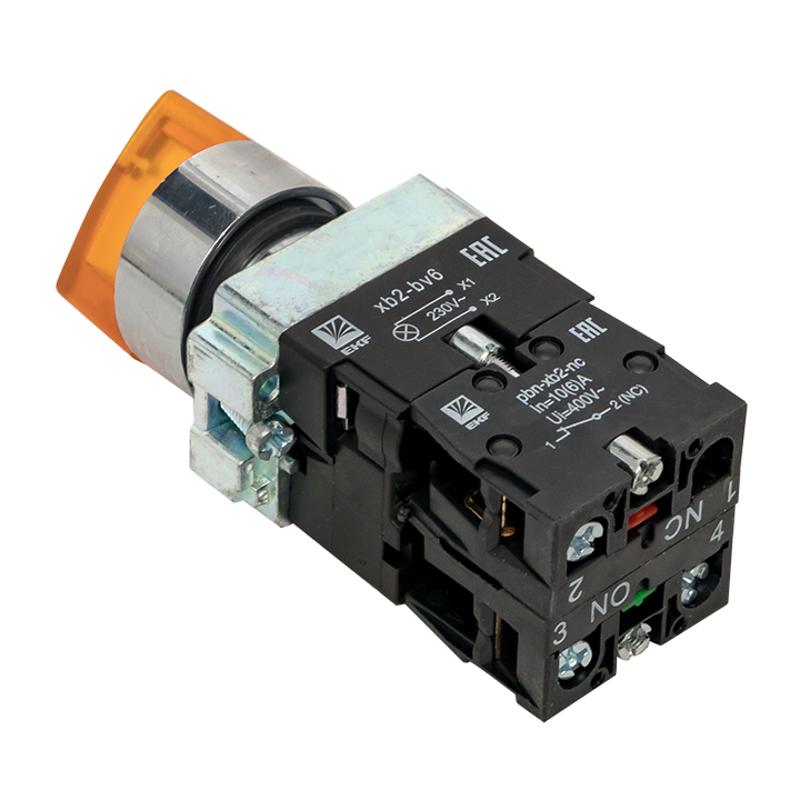 Переключатель BD21 2P c желтой подстветкой 230В NO  PROxima | xb2-bk21-y-230 | EKF — миниатюра 5