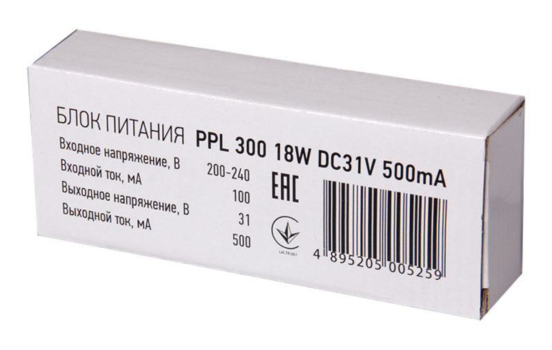 Драйвер 500мА для PPL 300 18w DC31v SW | 5005259 | Jazzway — миниатюра 2