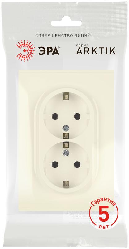 Розетка Arktik 16-2105-02 двойная с заземлением 2X2P+E Schuko со шторками 16А-250В слоновая кость | Б0070455 | ЭРА — миниатюра 2