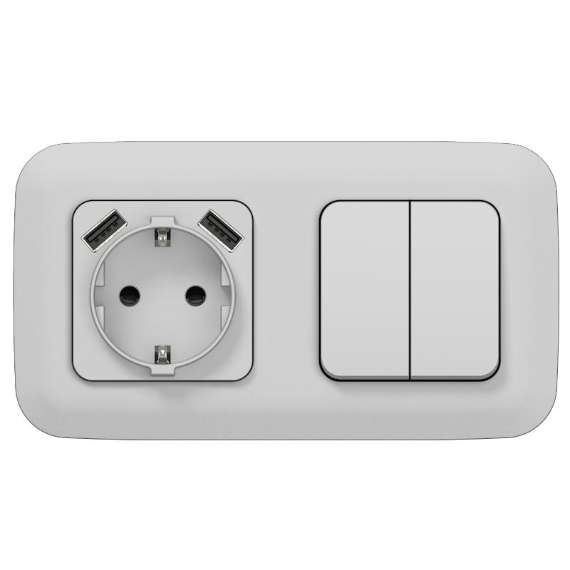 FLITE Розетка с заземлением со шторками 16А с USB A+A 3,1А быстрозажимные клеммы РСЮша11-1-ФлА алюминий | FI-R14-16-1-U21-D31-K47 | IEK — миниатюра 6