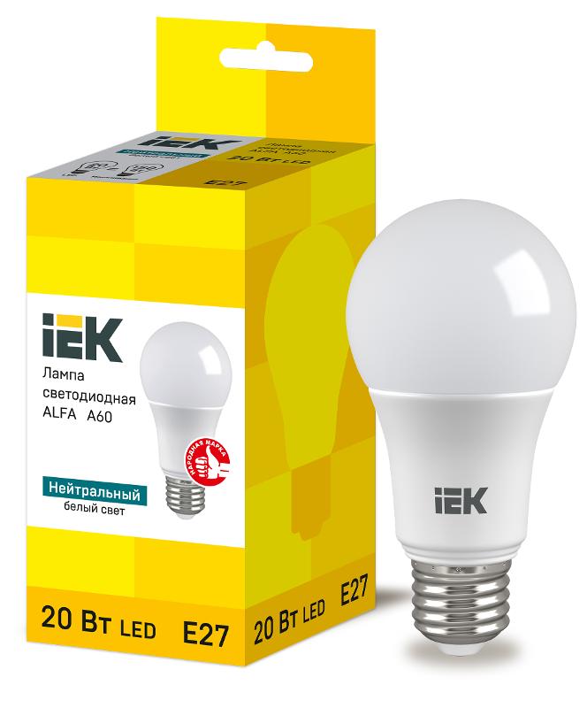 Лампа LED ALFA A60 груша 20Вт 230В 4000К E27 | LLA-A60-20-230-40-E27 | IEK — IEK (ИЭК)