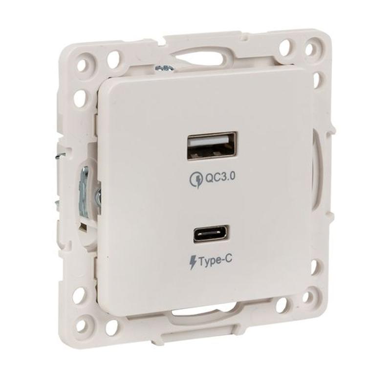 Стокгольм Механизм Розетки с 2USB type-A + type-C белый PROxima | EYR-2USB-type-C | EKF — EKF