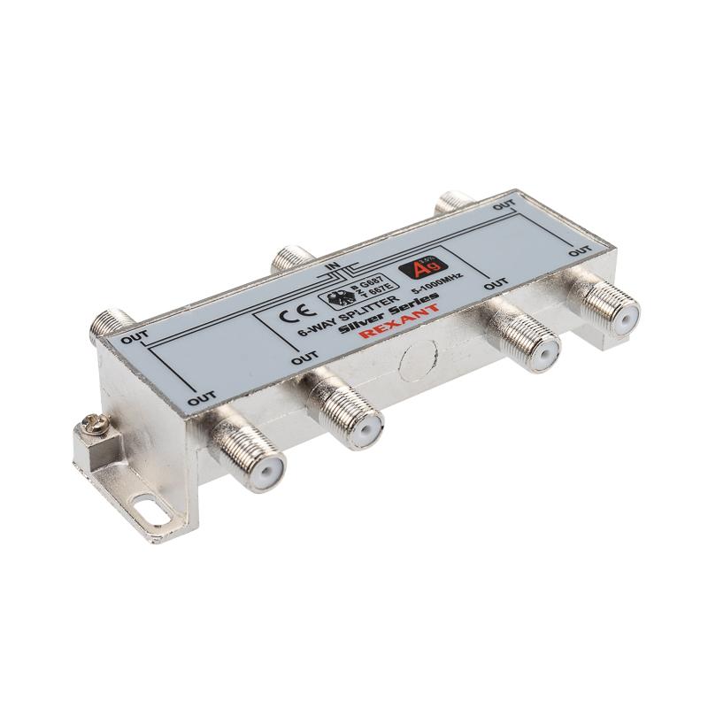 ДЕЛИТЕЛЬ  ТВ "краб" x 6 + 7шт. F   "BOX"  5-1000 МГц  "Silver"  | 05-6104 | REXANT — миниатюра 1