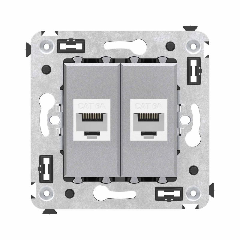 Компьютерная розетка RJ-45 без шторки в стену, кат.6А двойная, "Avanti", "Закаленная сталь" | 4404674 | DKC — DKC (ДКС)