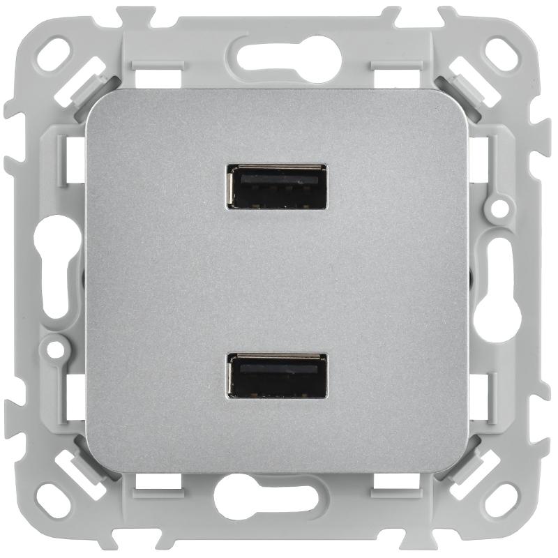 FLITE Розетка USB A+A 2,1А РЮ-2-ФлА алюминий | FI-U21-D31-K47 | IEK — миниатюра 2