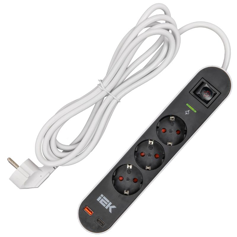 Фильтр сетевой СФ-03К 16А USB A+C 20Вт 3м 3х1,5мм2 чер.  | WFP10-16-03-03-ZKU-K02 | ИЭК — миниатюра 2