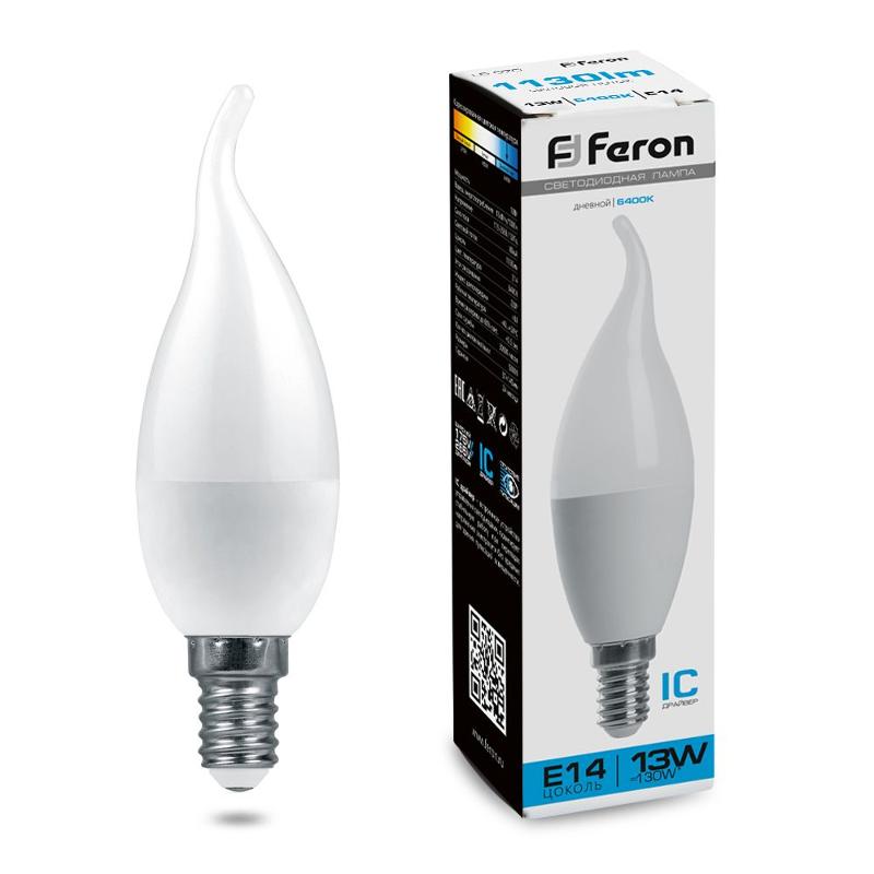 Лампа светодиодная, (13W) 230V E14 6400K С37T, LB-970 | 38114 | FERON — миниатюра 1
