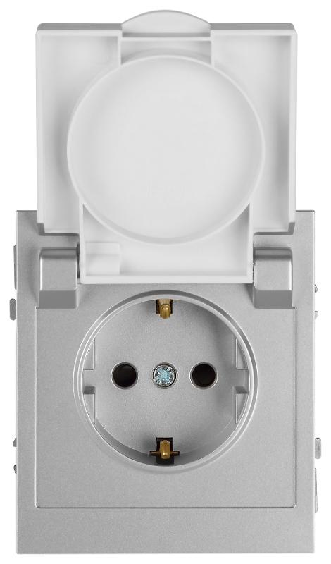 Розетка Arktik 16-2103-03 с заземлением 2P+E Schuko со шторками с крышкой 16А-250В алюминий | Б0070436 | ЭРА — миниатюра 2