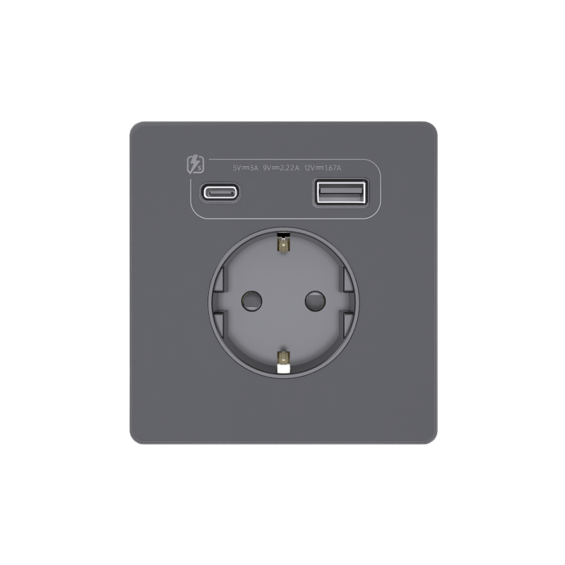 Systeme Infinity, Розетка С/У с ЗК и зар.устр.USB А+С 20Вт (250В, 16А, защит.шторки), Вулканический пепел — миниатюра 2