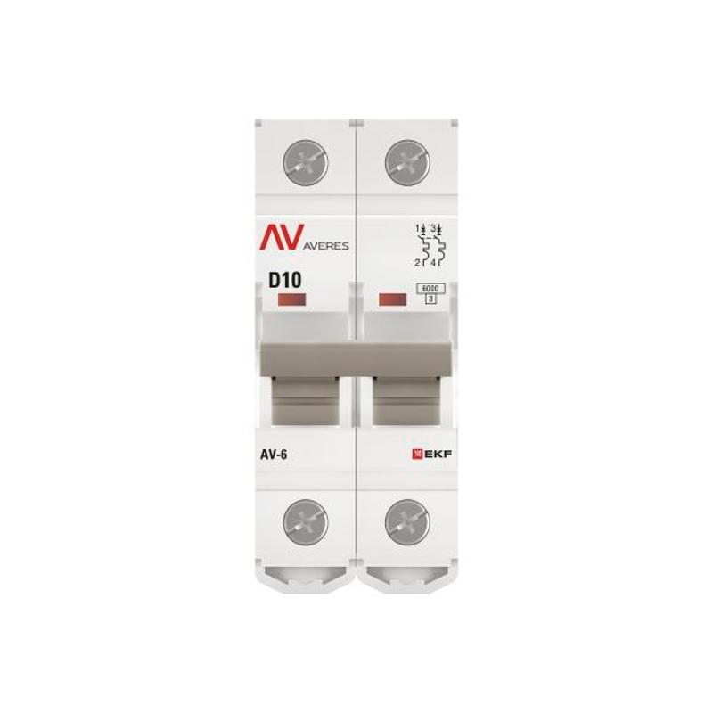 Выключатель автоматический двухполюсный AV-6 10А D 6кА AVERES | mcb6-2-10D-av | EKF — миниатюра 10
