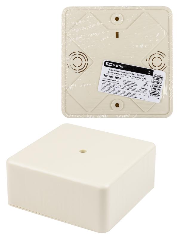 Коробка распределительная КР 100х100х44 о/п, сл. кость, IP40, инд. штрихкод | SQ1401-1809 | TDM — фото 1 | Sento