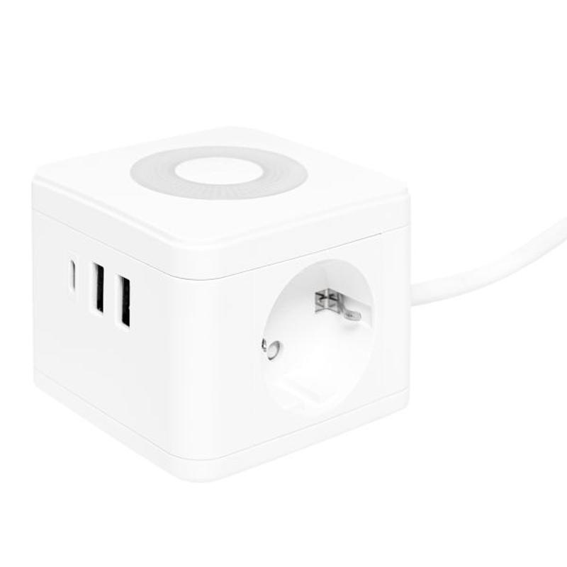 Удлинитель "Куб" 2 гнезда 2USB 2,4А+Type C + Ночник 1,3 метра 1мм2 | UBA-CUB-2-TC | EKF — EKF