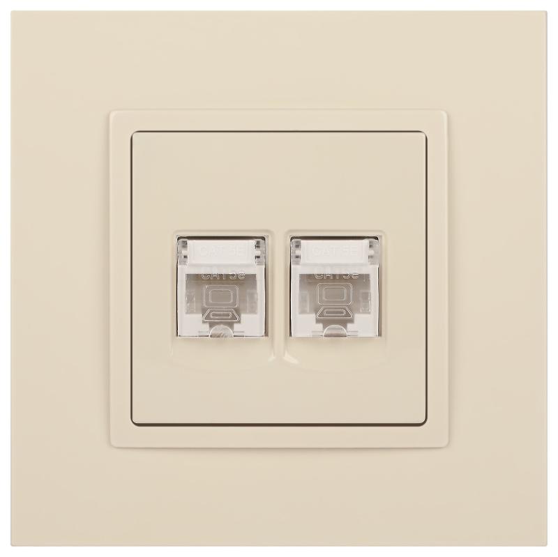 14-3108-02 Розетка 2хRJ45, IP20, сл.кость | Б0034309 | ЭРА — миниатюра 2