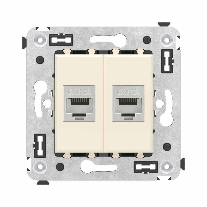 Компьютерная розетка RJ-45 без шторки в стену, кат.6А двойная экранированная, "Avanti", "Ванильная дымка" | 4405774 | DKC — миниатюра 1