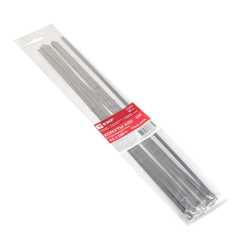 Хомут AISI 304 из нержавеющей стали, 4.6x360 (10 шт.) FlexLock PROxima | plc-fl-tss-304-4.6x360-r | EKF — миниатюра 2