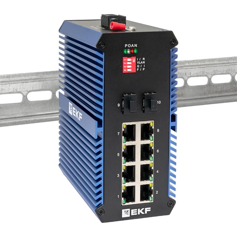 Промышленный неуправляемый коммутатор U-2GX/SFP-8GTP, 2 порта 1000Base-X SFP, 8 портов 10/100/1000Base-T(X) RJ45 c PoE, монтаж на динрейку TSX |TSX-U- — миниатюра 2