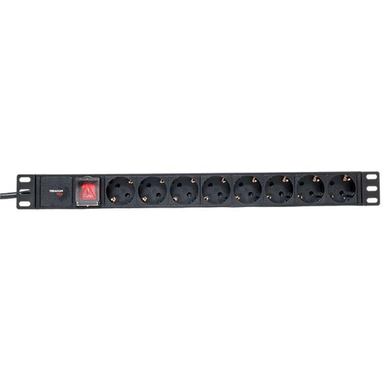 Блок розеток PDU TERACOM PRO 19" 1U 16А/250В 8 розеток Schuko 2 метра сечение 3x1,5 мм2 | TRP-HPD-LS-16A-8SH-2MSH | EKF — миниатюра 19